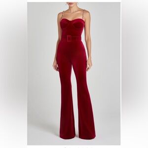 New Nadine Merabi Harley Velvet Red Jumpsuit